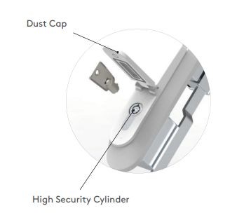Lanview WK2 lock key features a high-security cylinder with a dust cap, designed for the RCCV002 model, showcasing a sleek metallic finish and precise engineering.