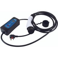 Black and white Laser 7695 Type 2 EV charger with 230V plug and coiled cable.