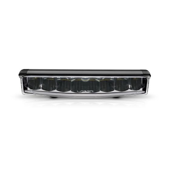 Black aluminum LED driving light bar with a sleek design, featuring multiple bright LED bulbs and a glossy front lens for enhanced visibility and durability.