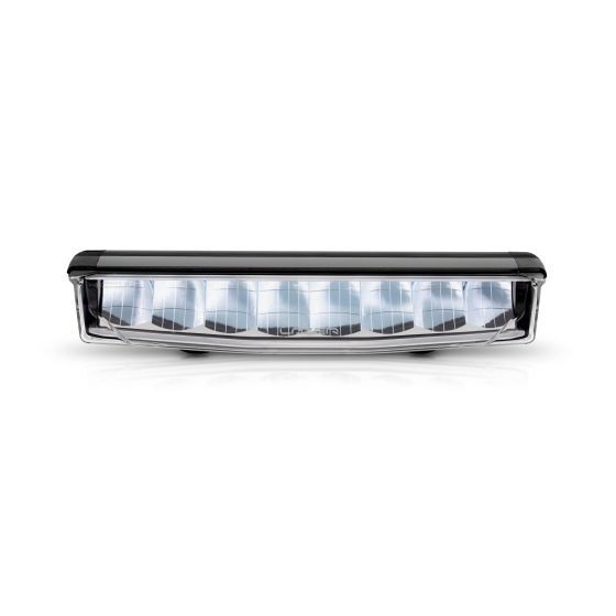 Lazer Lamps AIR-90 Auxiliary LED Driving Light Bar features a sleek black housing with a clear lens and multiple bright LED lights arranged in a curved design for optimal illumination.