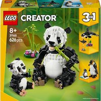 LEGO Creator 3 in 1 set with panda family, featuring adult and baby pandas, bamboo, and alternate animal builds.