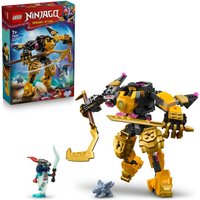 LEGO Ninjago Arin’s Spinjitzu Battle Mech, yellow and black robot with sword, includes minifigure and box.