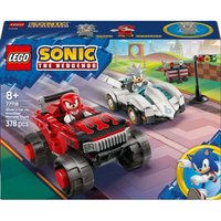 LEGO set with Silver's sleek white car and Knuckles' red monster truck, featuring Sonic branding and vibrant packaging.