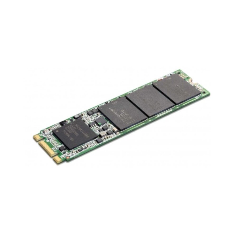 Lenovo 00JT074 512 GB M.2 PCI Express NVMe SSD featuring a slim green circuit board with black memory chips and a gold connector at one end.