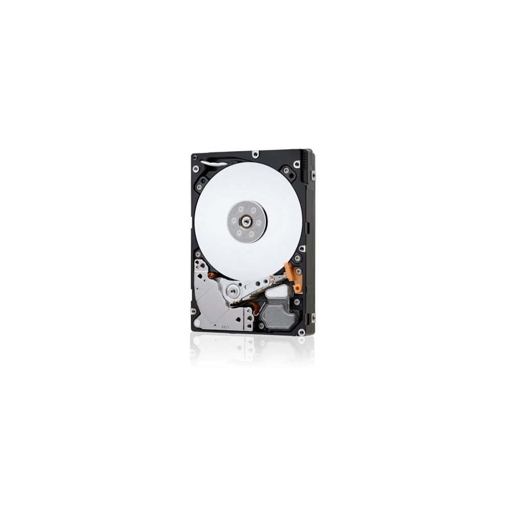 Lenovo 00NA272 internal hard drive features a sleek black metal casing, a large white disk, and intricate internal components, offering 1.8 TB storage and 15000 RPM speed.