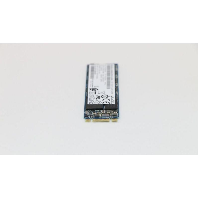 Lenovo 00UP414 Internal Solid State Drive in a slim, rectangular design, featuring a blue and black circuit board with a white label and connectors on one end.