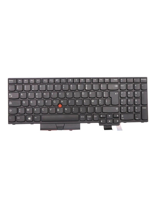 Black Lenovo 01HX190 laptop keyboard featuring a standard layout with white lettering, a red TrackPoint in the center, and a sleek, durable plastic design.