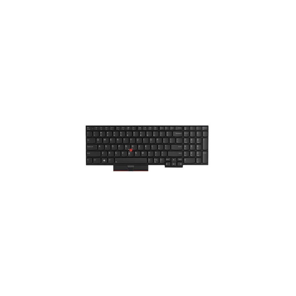 Black Lenovo laptop keyboard with a standard layout, featuring a matte finish, rectangular keys, and a red accent on the central key.