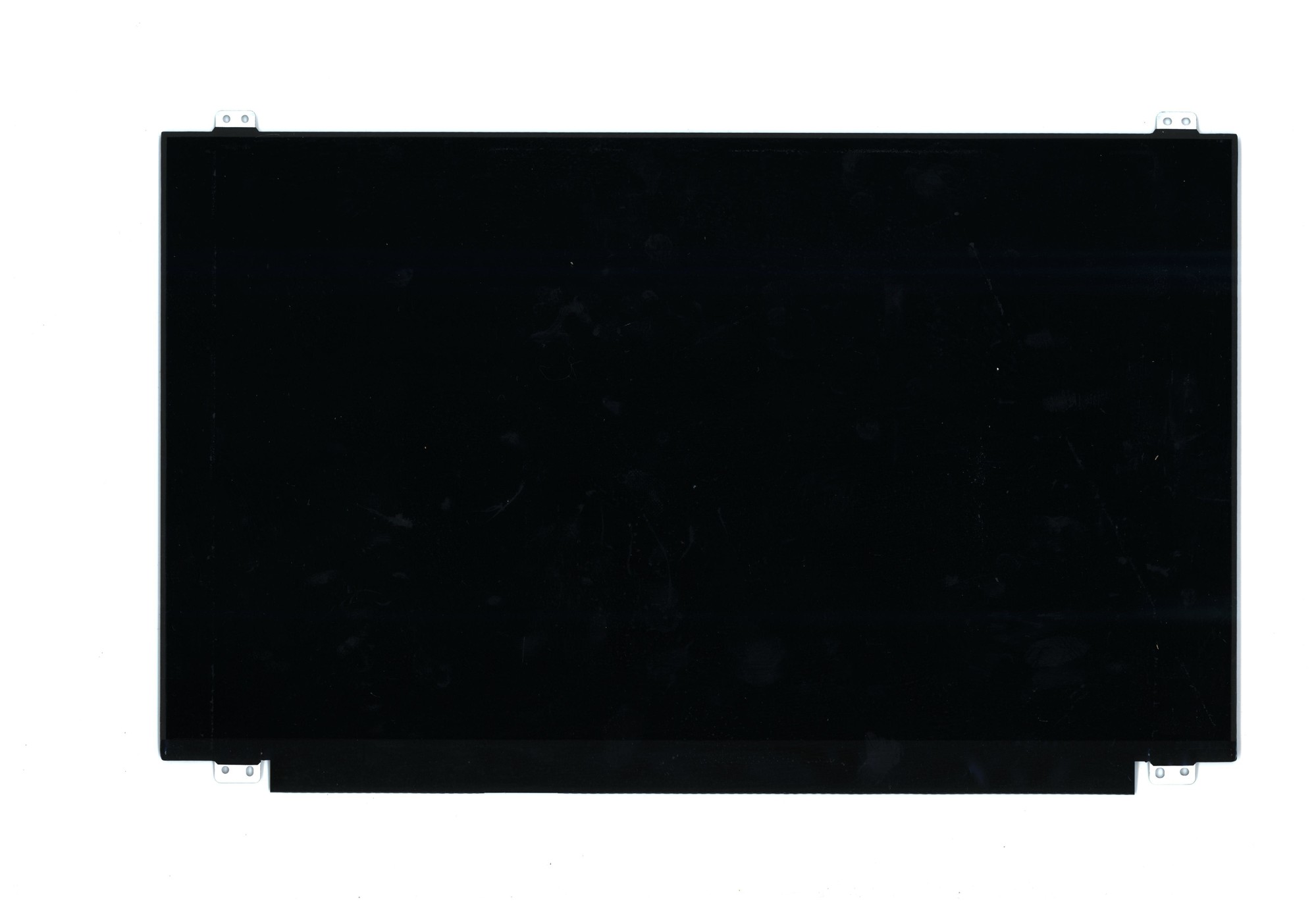 Black Lenovo 01HY449 notebook display spare part, featuring a smooth glass surface and metal mounting brackets on the top for easy installation.