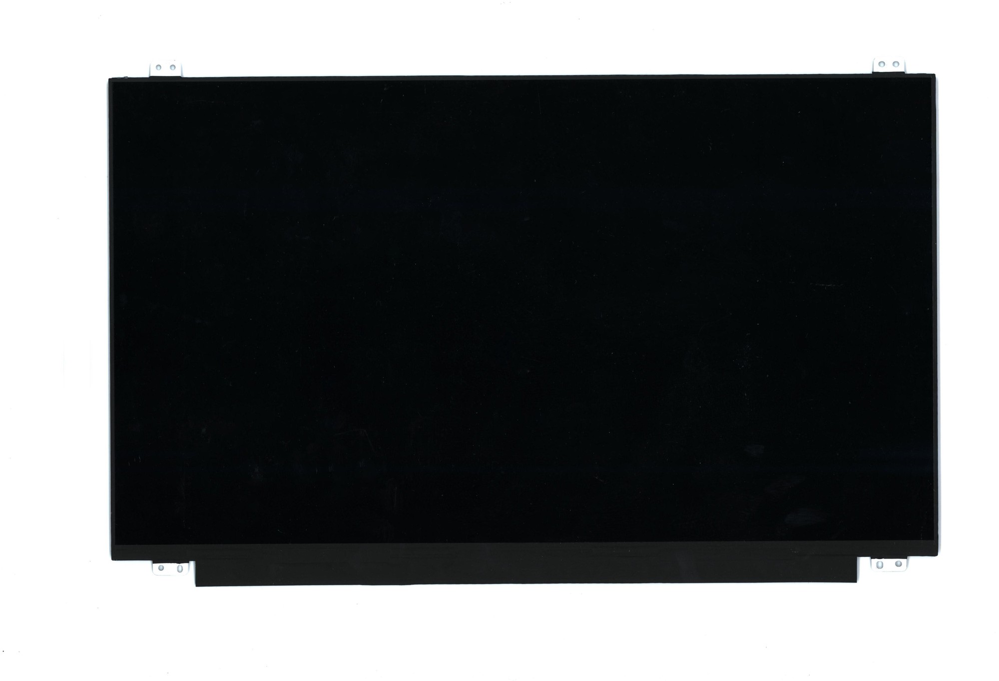 Black Lenovo 01HY451 notebook display spare part with a smooth glass surface and metallic mounting brackets on the sides.