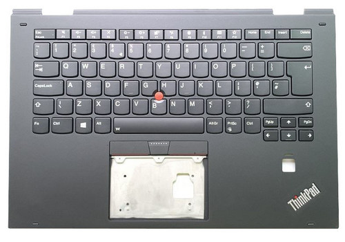 Black plastic laptop housing base with an integrated keyboard, featuring a red TrackPoint, function keys, and a touchpad area, designed for Lenovo ThinkPad models.