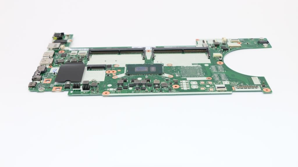 Green motherboard featuring various ports, chips, and connectors, designed for Lenovo laptops, with a prominent CPU socket and multiple mounting points.