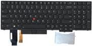 Black Lenovo laptop keyboard with a standard layout, featuring a red trackpoint in the center, and a connector cable attached at the bottom.