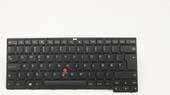 Black Lenovo laptop keyboard with a compact layout, featuring a red TrackPoint in the center, function keys, and a durable plastic finish.
