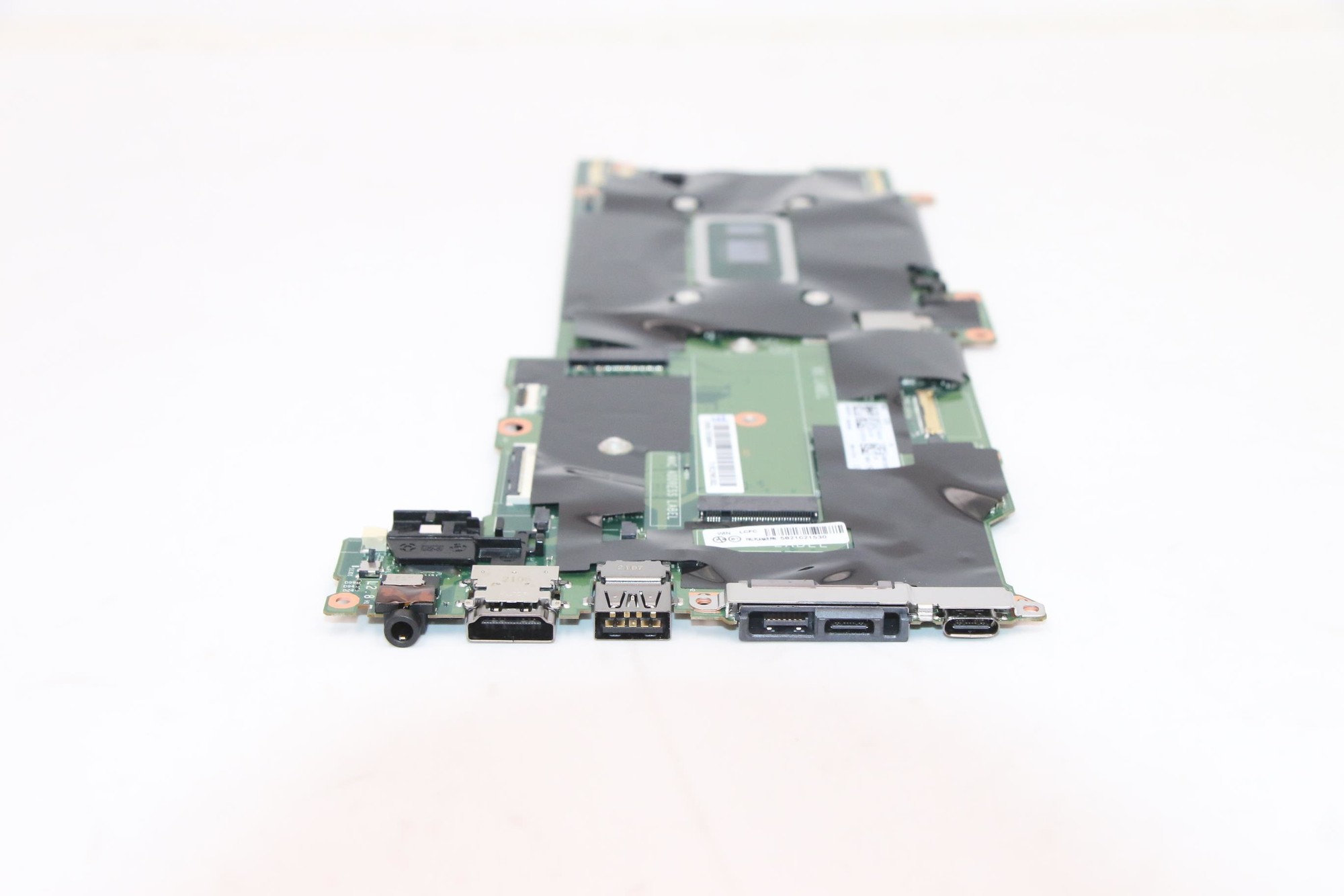 Lenovo 01YU368 laptop motherboard featuring green and black circuit board, multiple ports including USB and HDMI, and a sleek design for efficient connectivity.