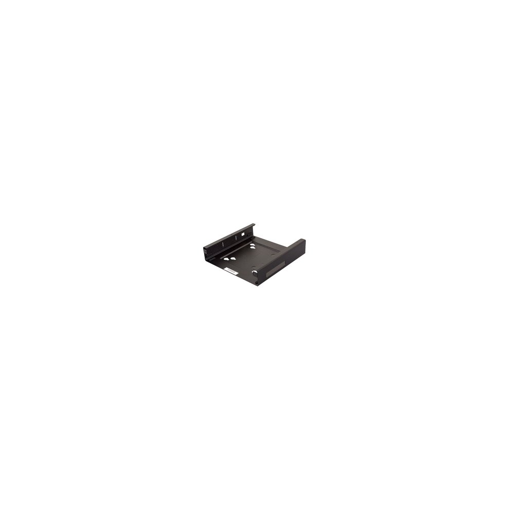 Black metal mounting kit with a flat base and side supports, featuring multiple screw holes for secure installation.