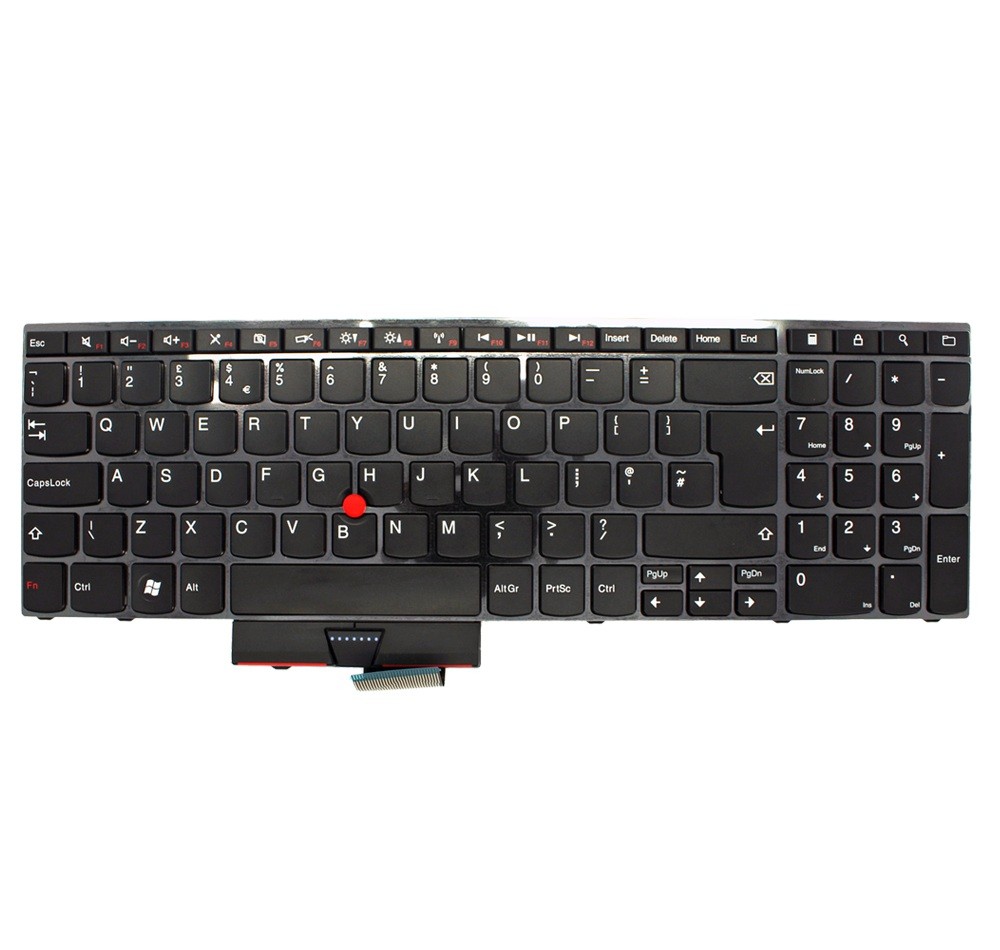 Black Lenovo 04W0836 laptop keyboard featuring a standard QWERTY layout, red TrackPoint in the center, and white key lettering on a matte finish.