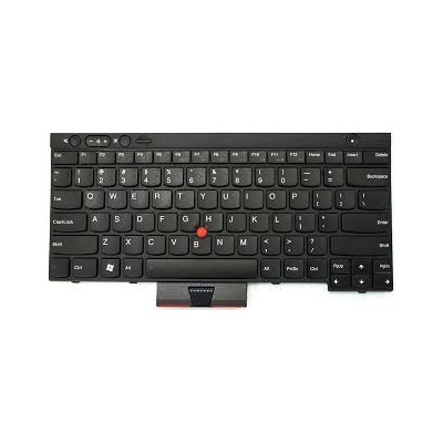 Black Lenovo laptop keyboard with a compact layout, featuring a red TrackPoint, function keys, and a numeric keypad section.