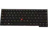Black Lenovo 04Y0833 notebook keyboard featuring a compact layout, tactile keys, and a distinctive red TrackPoint in the center.