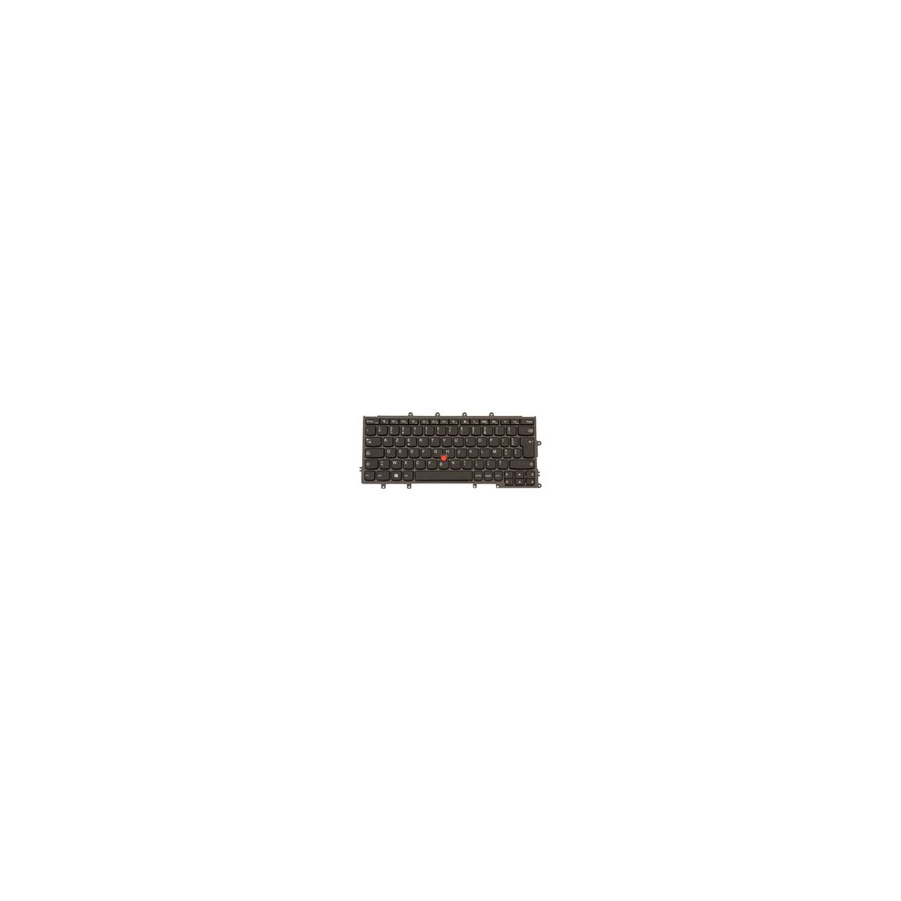 Black Lenovo laptop keyboard with a compact layout, featuring flat keys and a red TrackPoint in the center, designed for Lenovo models.