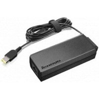 Black Lenovo 90W power adapter with rectangular shape, attached cable, and yellow-tipped connector.