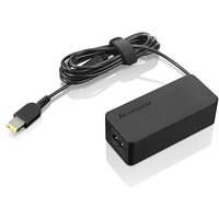 Black Lenovo 45W power adapter with rectangular body, attached cable, and yellow-tipped connector.