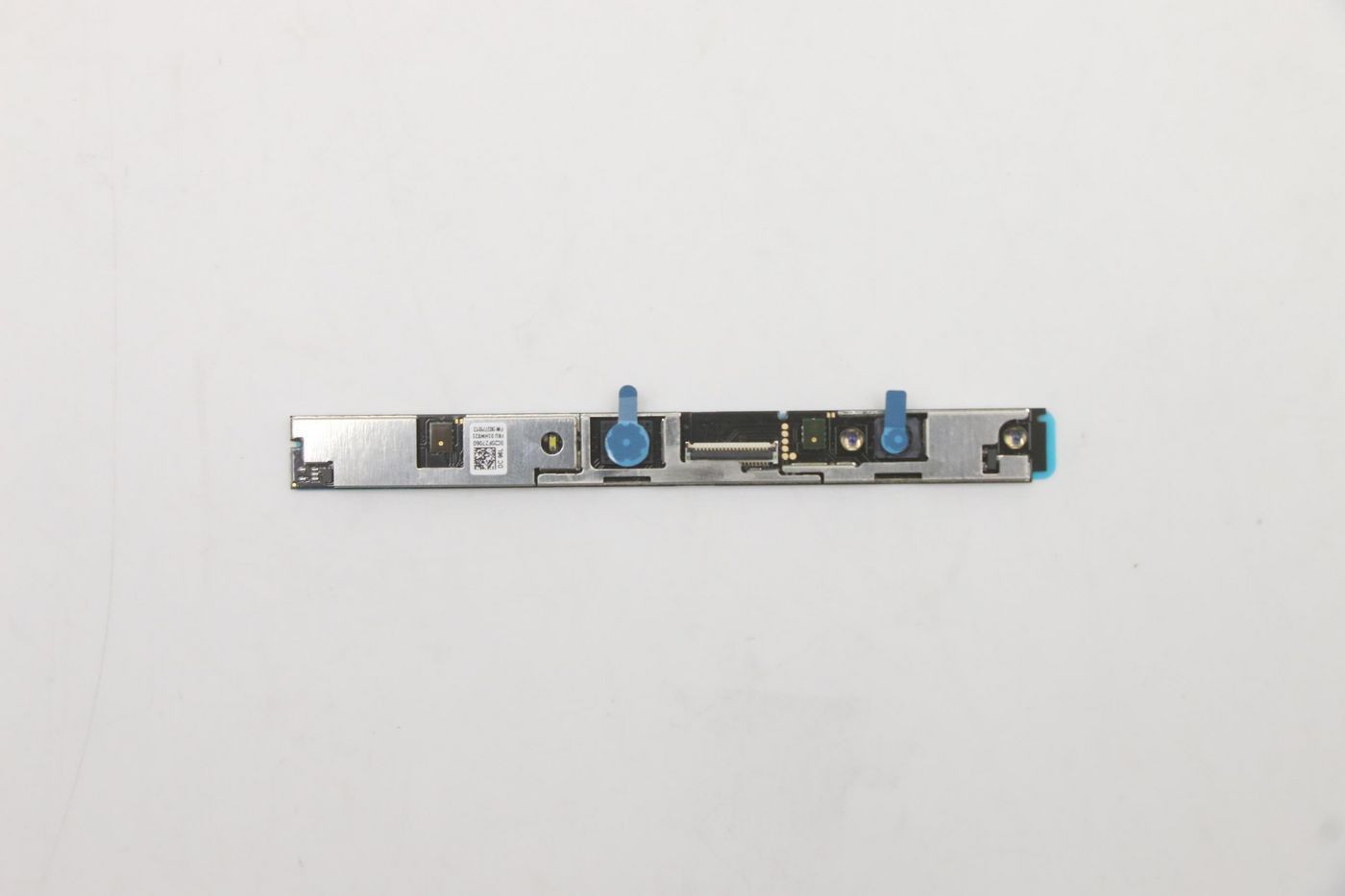 Lenovo 1080p FHD webcam module featuring a slim metallic design with blue mounting clips and a small circuit board, suitable for laptop integration.