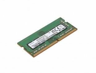 Green Lenovo memory module with a gold edge connector, labeled as 8 GB DDR3L, featuring a white sticker with serial numbers and certification marks.