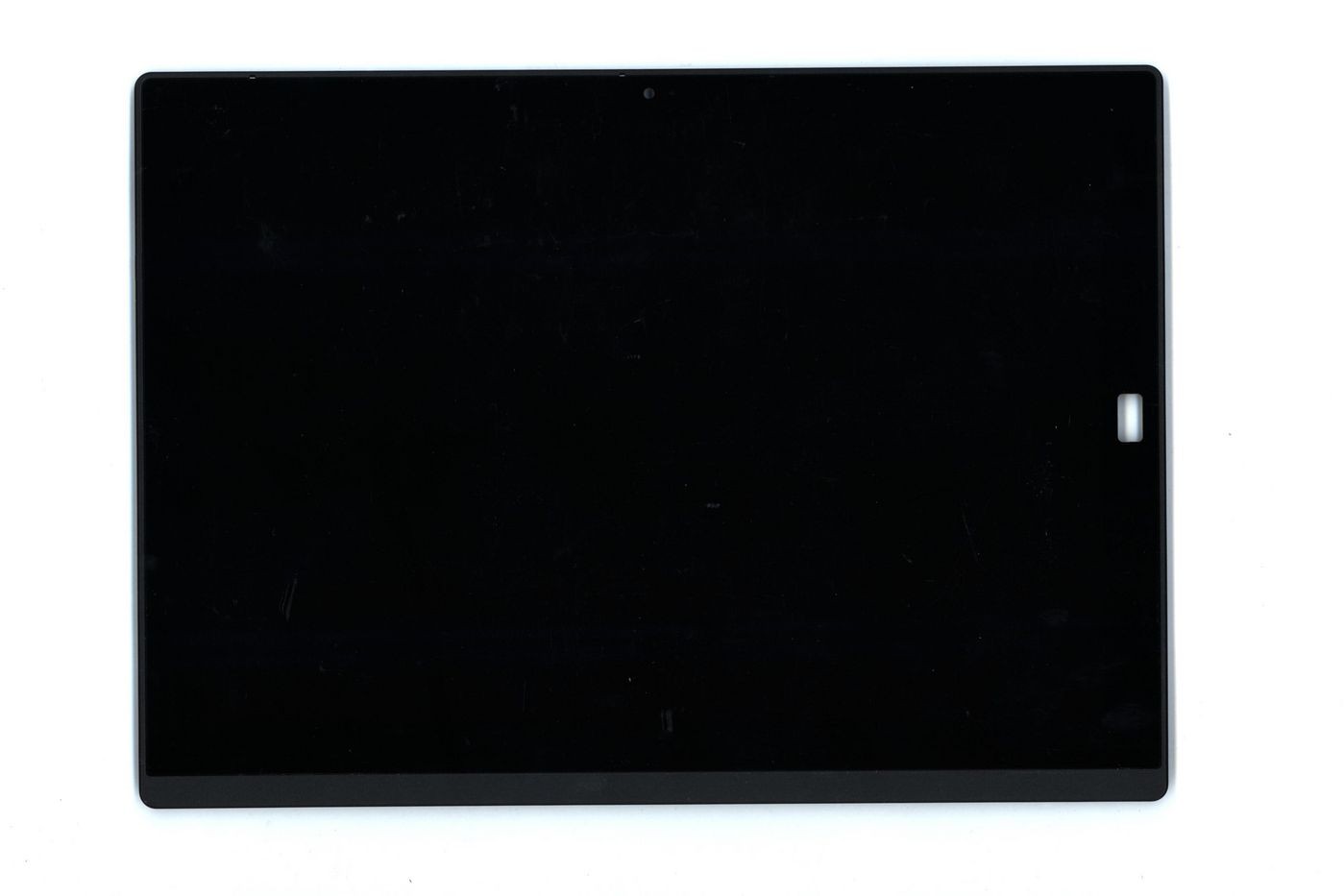 Lenovo 12.0" FHD display panel with a sleek black glass surface, featuring a minimalist design and a small cutout for the front camera.