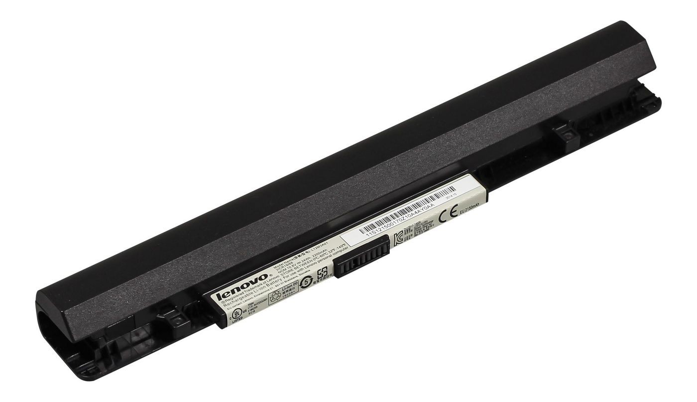 Lenovo 24Wh Li-ion battery in black plastic casing, featuring a label with safety and compatibility information, designed for specific Lenovo laptop models.
