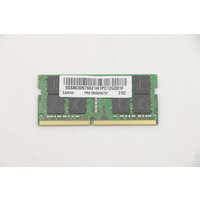 Green Lenovo 32G DDR4 SODIMM memory module with black chips and a white label on top.