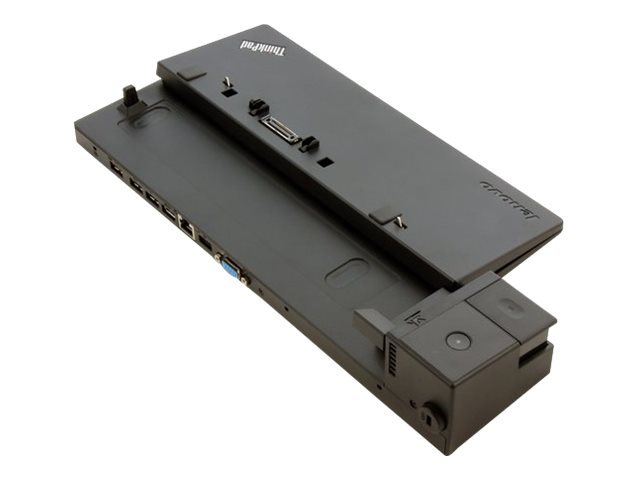 Black Lenovo 40A00065DK Notebook Dock features multiple ports, including USB and HDMI, with a sleek, matte finish and a compact design for easy connectivity.