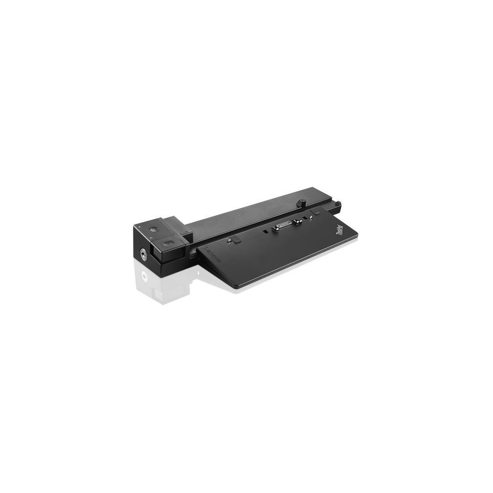 Lenovo 40A50230 docking station in black, featuring a sleek design with multiple ports, a sturdy base, and a compact profile for easy connectivity and organization.