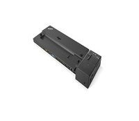 Black Lenovo 40AG0090EU laptop docking station with multiple ports, featuring a sleek design and a sturdy build for enhanced connectivity and functionality.