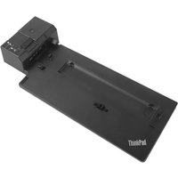 Black Lenovo docking station with multiple ports and ThinkPad logo in the corner.