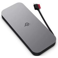 Black Lenovo power bank, 10000 mAh, rectangular, wireless charging, with attached USB cable.