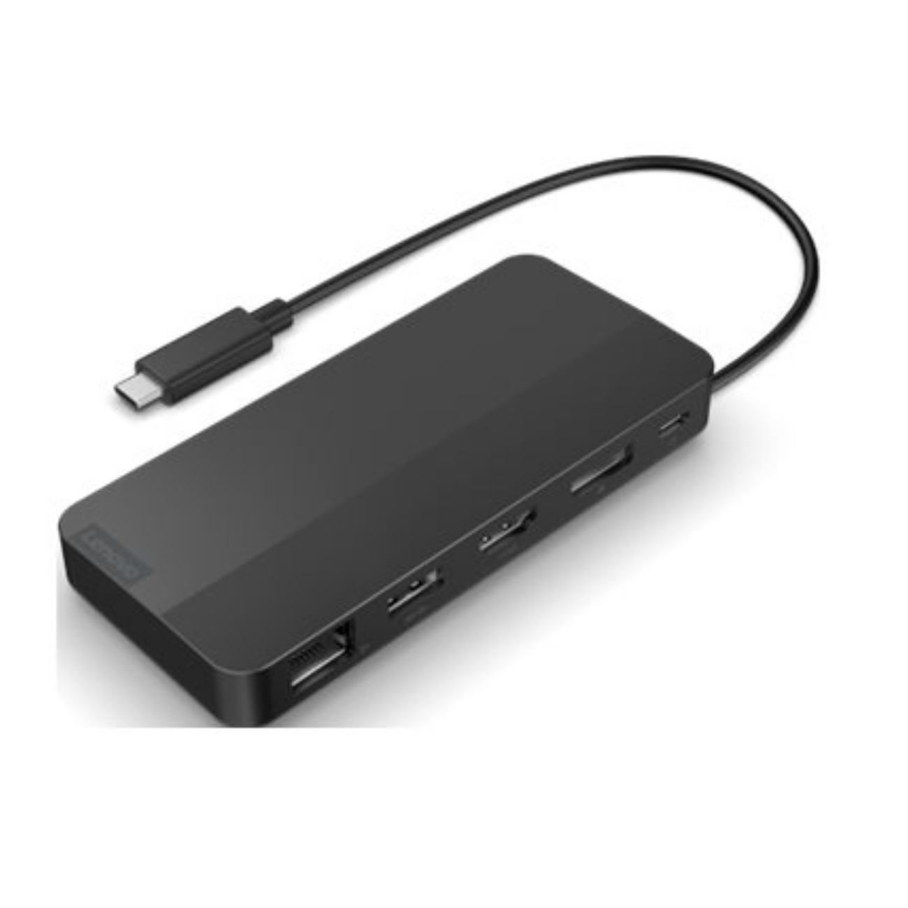 Black Lenovo 40B90000WW laptop dock with a sleek design, featuring multiple ports including USB 3.2 Gen 1, HDMI, and a USB-C connector for easy connectivity.