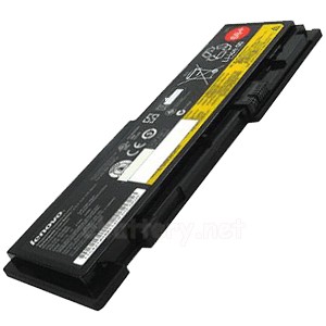 Black Lenovo 42T4845 laptop battery with a yellow warning label, featuring a slim design and multiple connection points for easy installation.