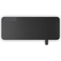 Black Lenovo laptop dock with rounded edges and a single protruding connector on the bottom right.