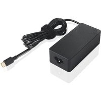 Black Lenovo 65W power adapter with rectangular body and attached cable ending in a USB-C connector.