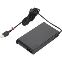 Black Lenovo power adapter with rectangular design, attached cable, and USB-C connector.