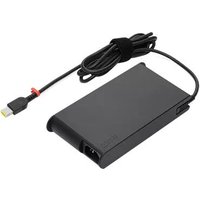 Black Lenovo 230W power adapter with rectangular design and attached cable with yellow-tipped connector.