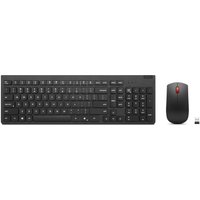 Black Lenovo wireless keyboard with numeric keypad and matching mouse, includes USB receiver.