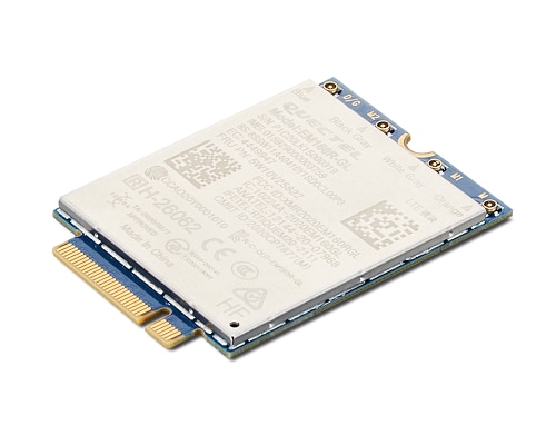 Lenovo 4XC1D69579 internal WWAN network card with a blue and silver design, featuring a gold connector edge and printed technical specifications on the surface.