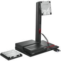 Black Lenovo monitor mount with vertical stand, cable management, and adjustable VESA plate for 27-inch screens.
