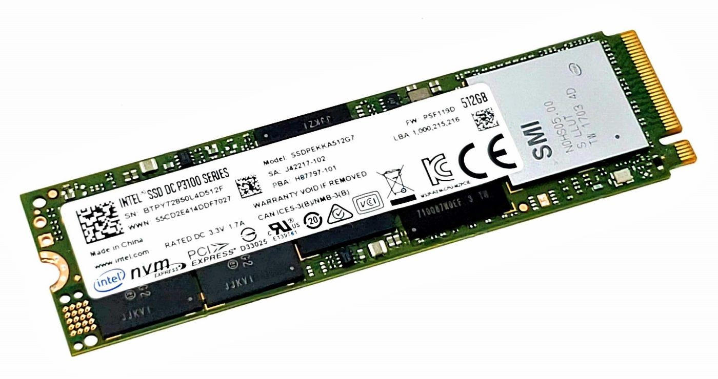 Lenovo 512GB M.2 2280 PCIe 3.0 X4 SSD with a green circuit board, silver metal casing, and various printed labels and codes.