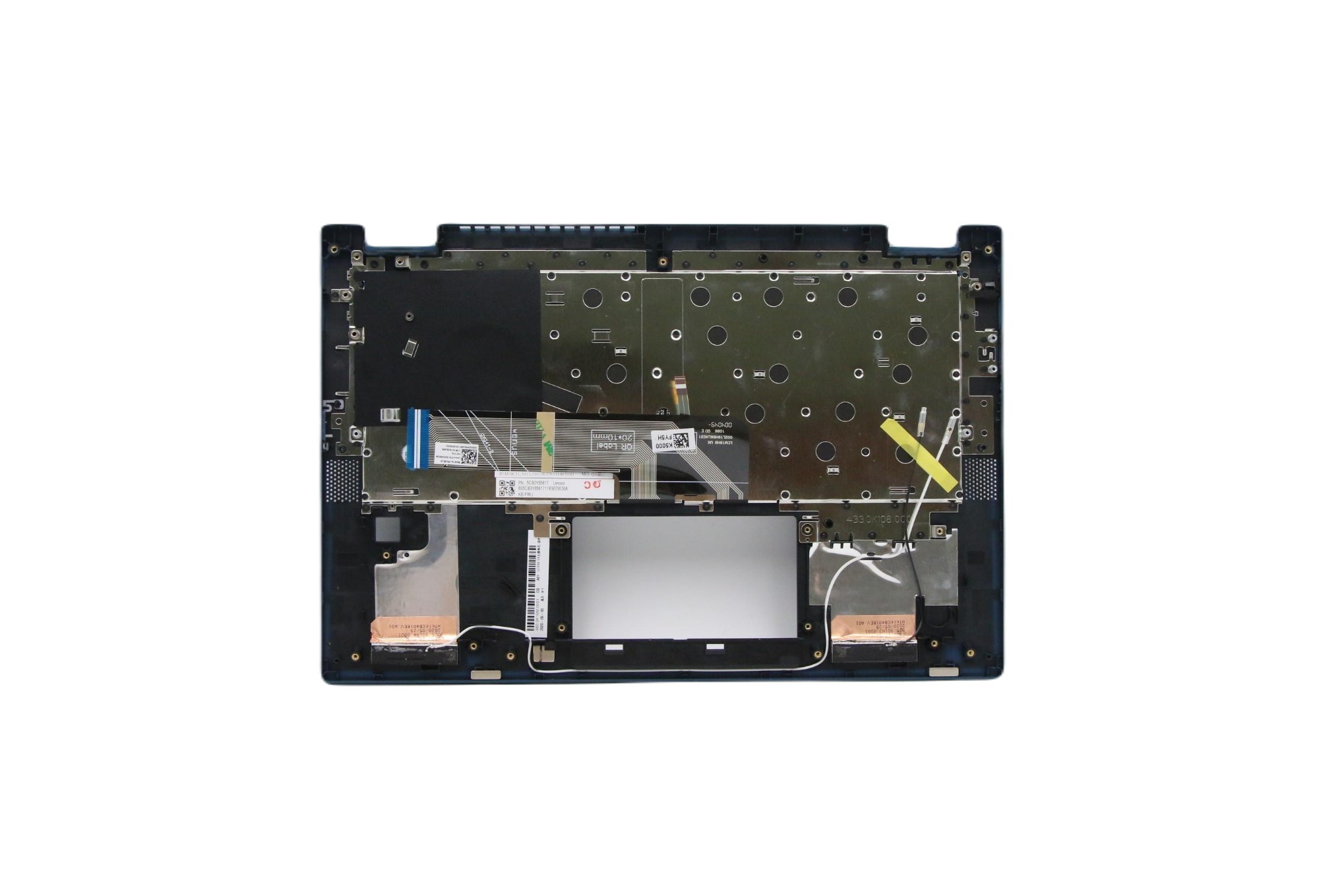 Lenovo 5CB0Y85642 laptop spare part featuring a black plastic cover, exposed keyboard area, and metallic components, with visible mounting holes and connectors.