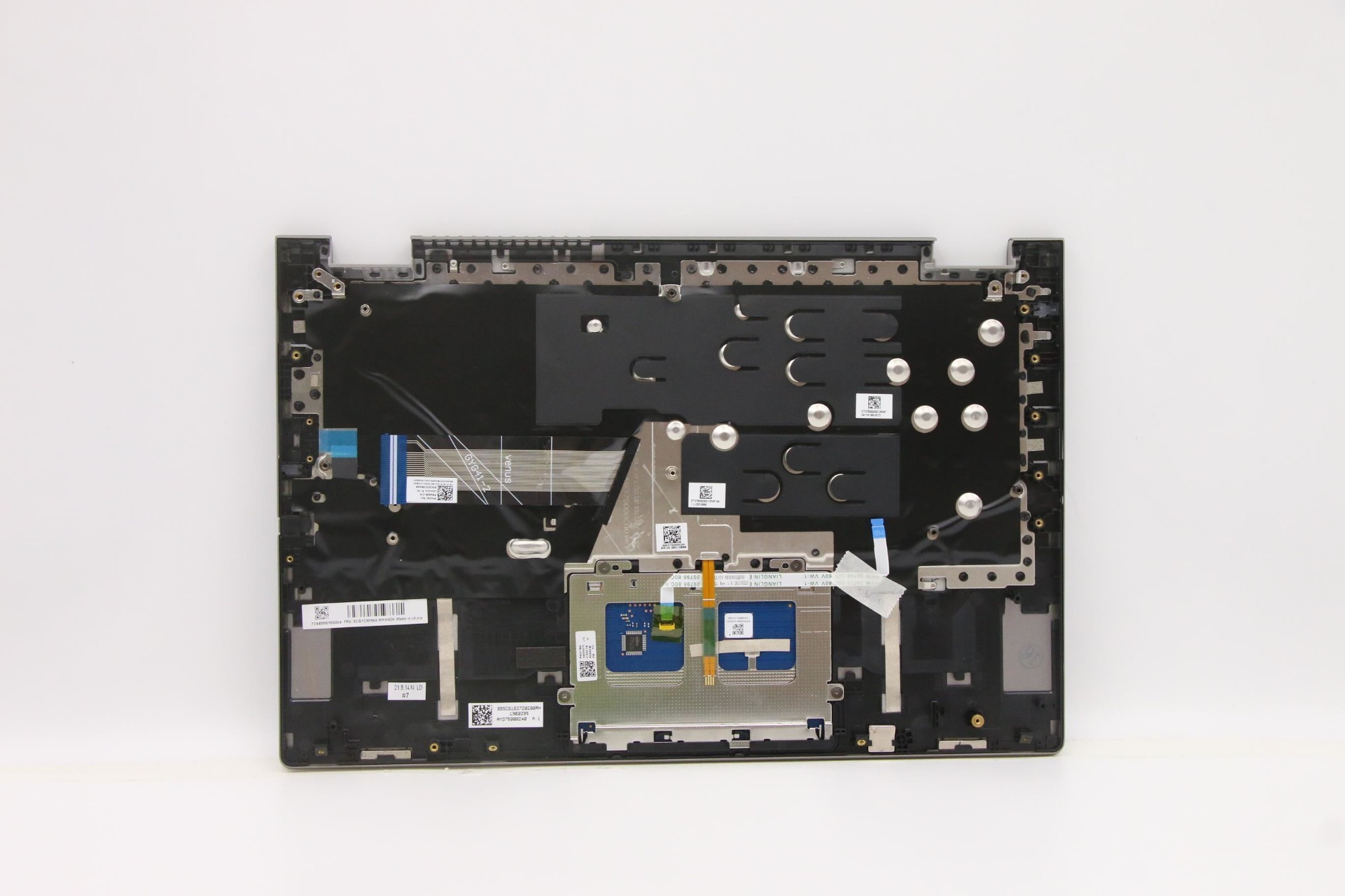 Black laptop cover with a built-in keyboard, featuring various connectors and a touchpad area, designed for Lenovo models, showcasing a sleek, durable plastic material.