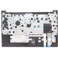 Black Lenovo laptop cover with integrated keyboard, featuring a silver metal backplate and visible circuit components.