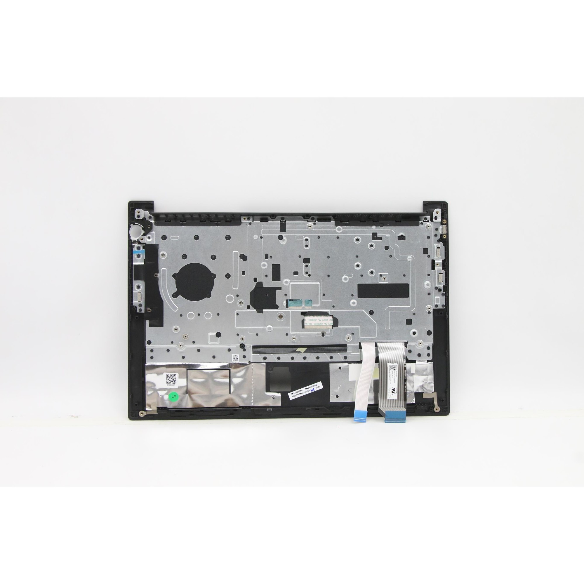 Black laptop spare part cover with a silver metal base, featuring a keyboard area and multiple connection points, designed for Lenovo models.
